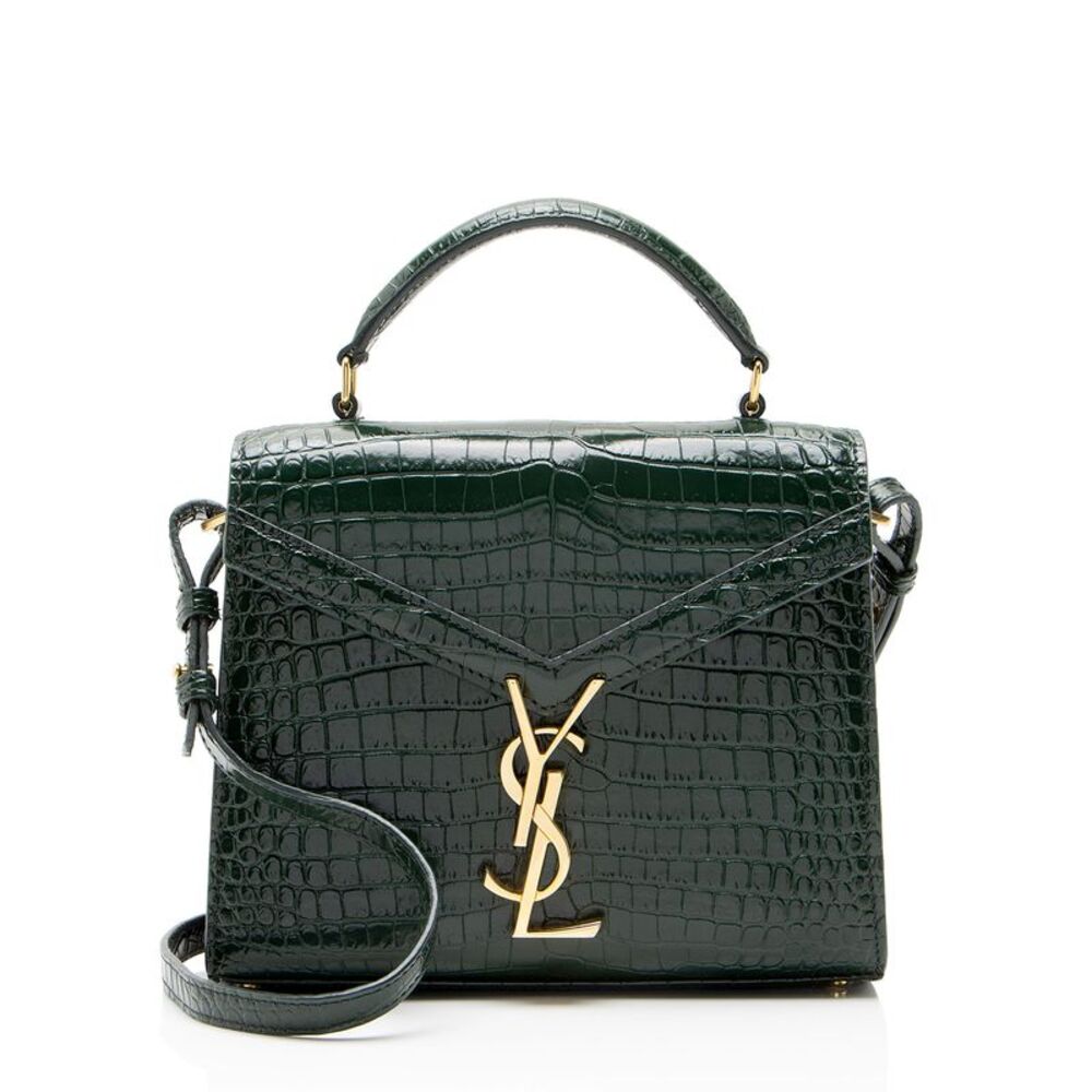 Saint Laurent Croc Embossed Leather Monogram Cassandra Mini Top Handle